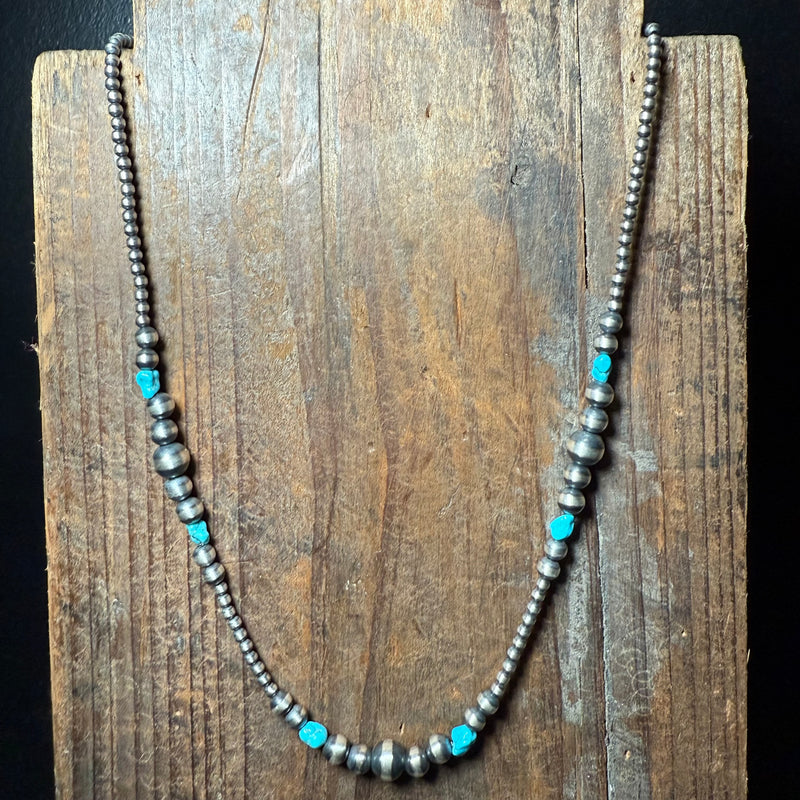 Dainty 20 inch 3, 4, 5, 6mm Navajo Pearl w/ Turquoise Patterned Genuine Necklace