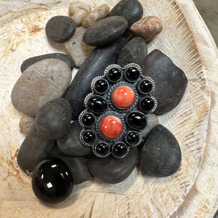 Dainty Gorgeous Black Onyx & Red Spiny Genuine Adjustable Ring5