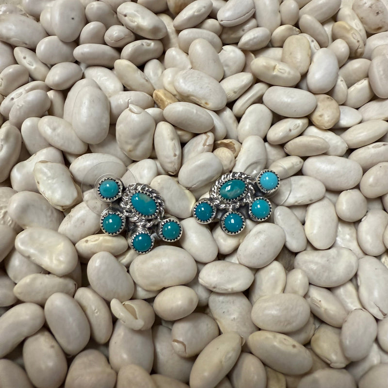 Dainty Half Cluster Turquoise Post Stud Genuine Earring