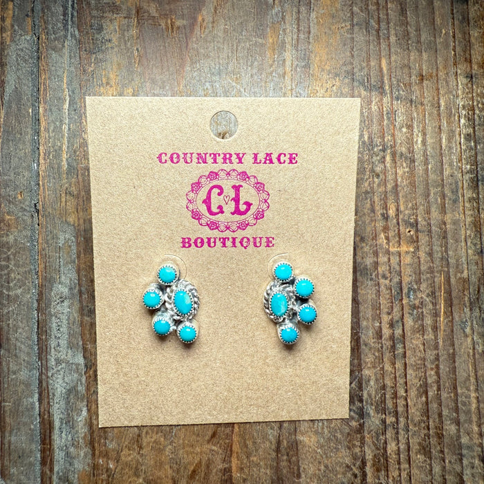 Dainty Half Cluster Turquoise Post Stud Genuine Earring11