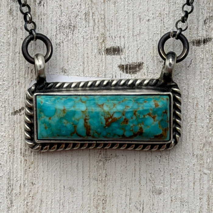 Dainty Kingman Turquoise Bar Genuine Sterling Silver Necklace1