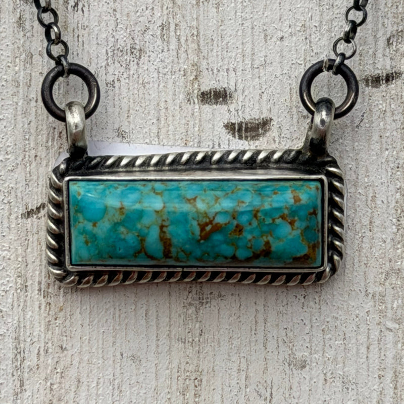 Dainty Kingman Turquoise Bar Genuine Sterling Silver Necklace1