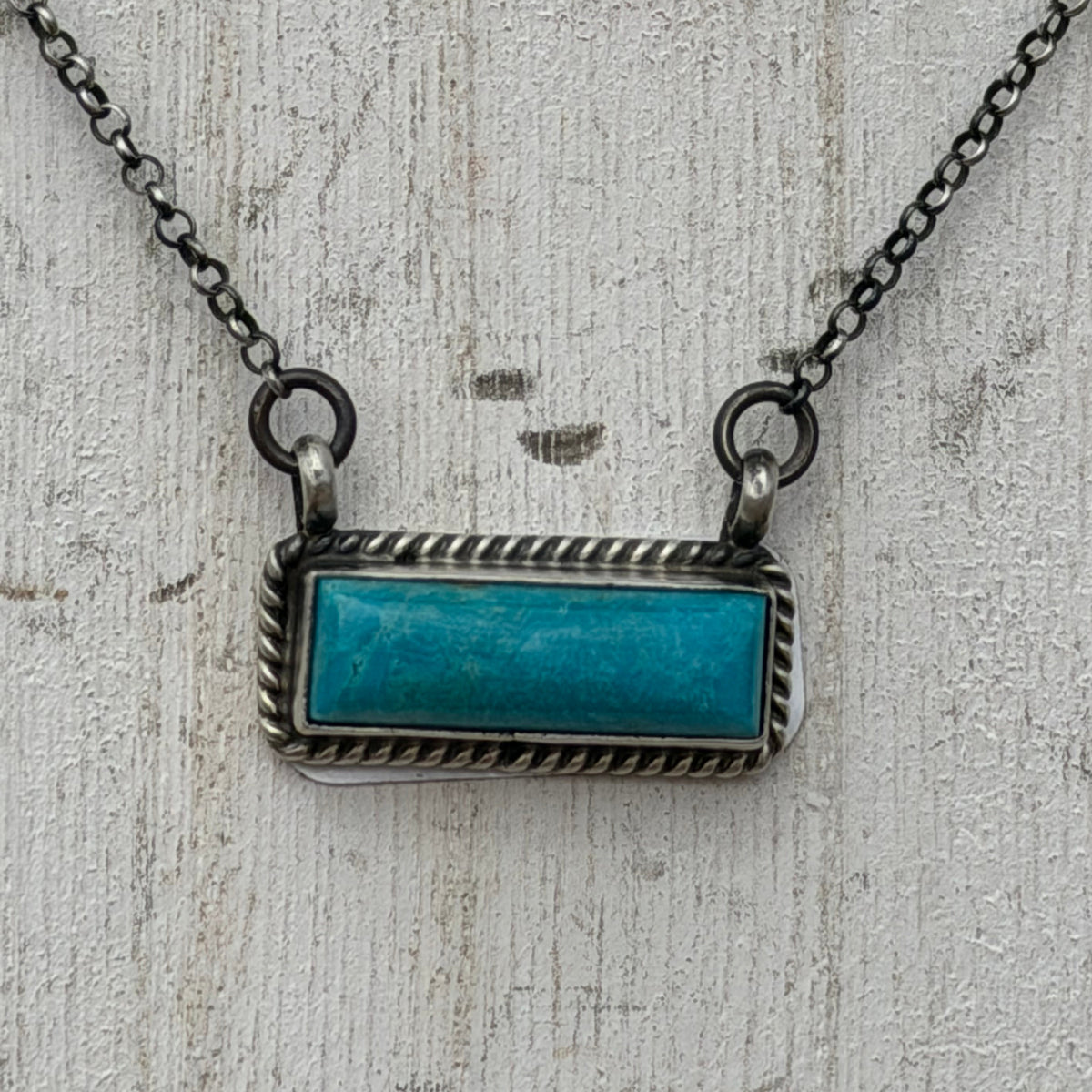 Dainty Kingman Turquoise Bar Genuine Sterling Silver Necklace2