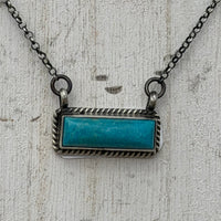 Dainty Kingman Turquoise Bar Genuine Sterling Silver Necklace2