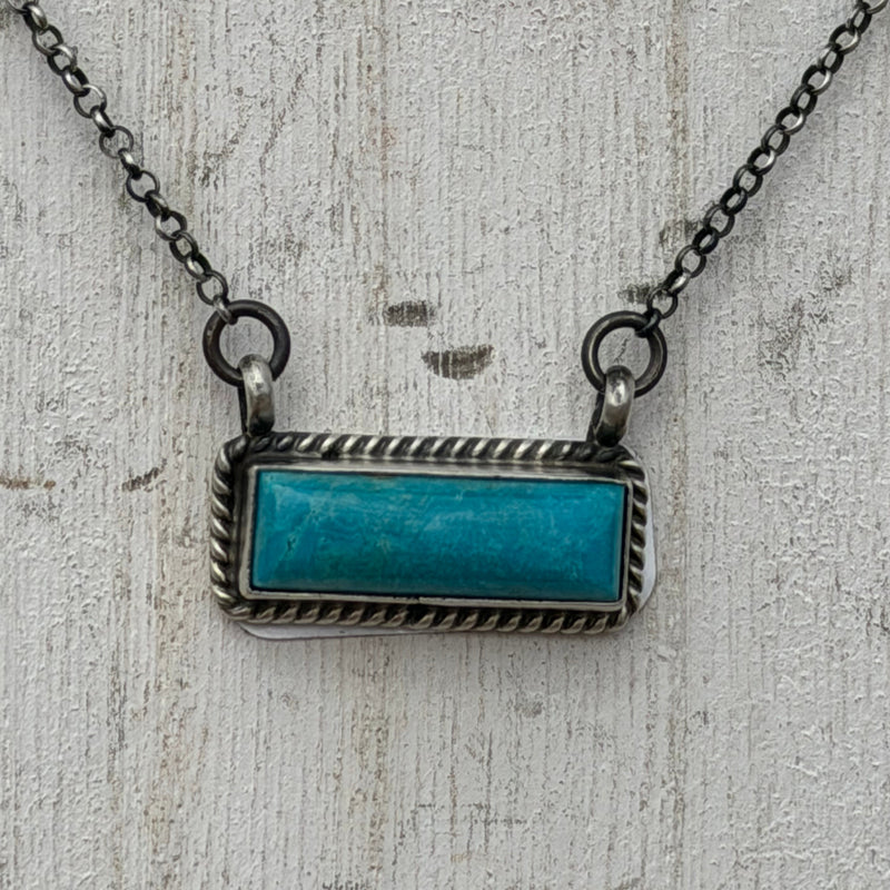 Dainty Kingman Turquoise Bar Genuine Sterling Silver Necklace2