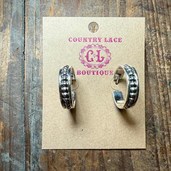 Dainty Sterling Silver Ball Detail Hoop Post Genuine Earring