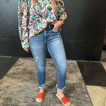Dark Little Distressed Risen Straight Leg Jeans
