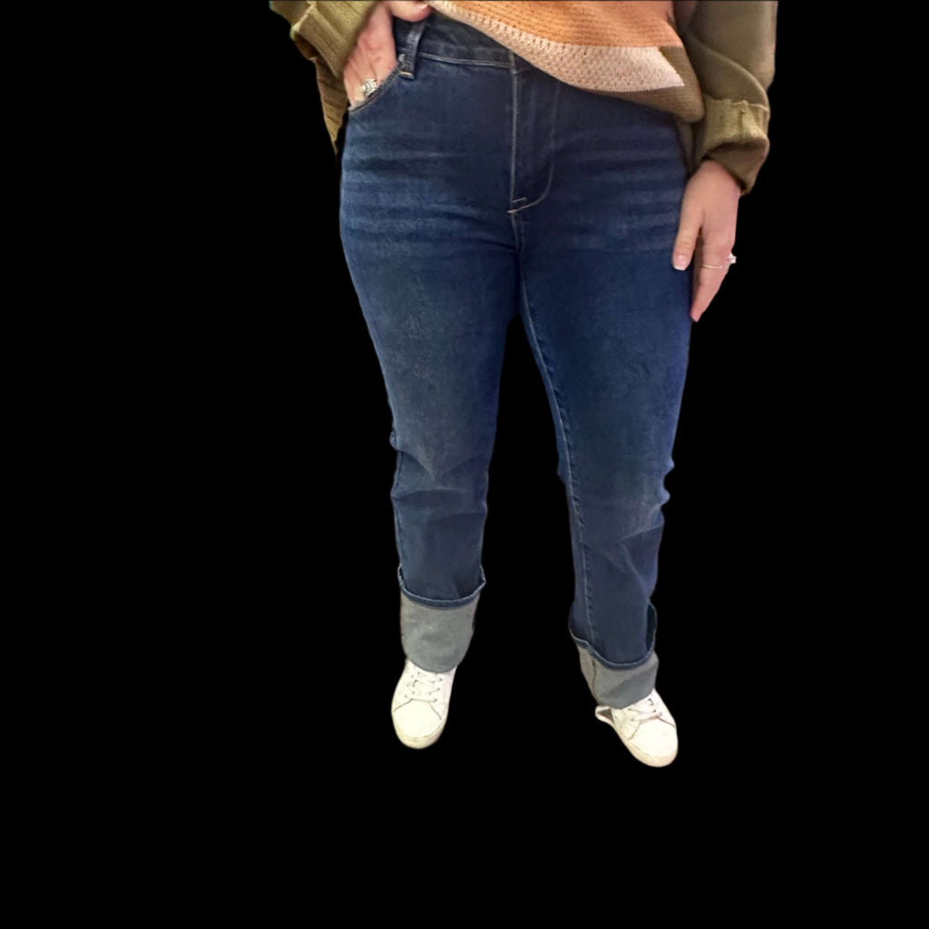 Dark Straight Long Risen Jeans