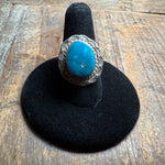 Deep Turquoise Raised Pretty Stamped Sterling Genuine Ring size 5