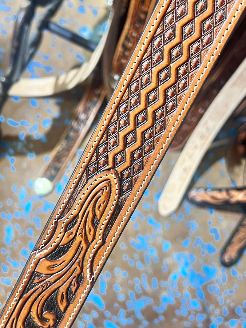 Diamond Justin Leather Tooled Belt 1