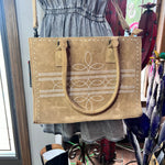 Tan Leather BootStitch Tooled Tote Purse