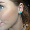 Roped Round Turquoise Stud Post Genuine Earring