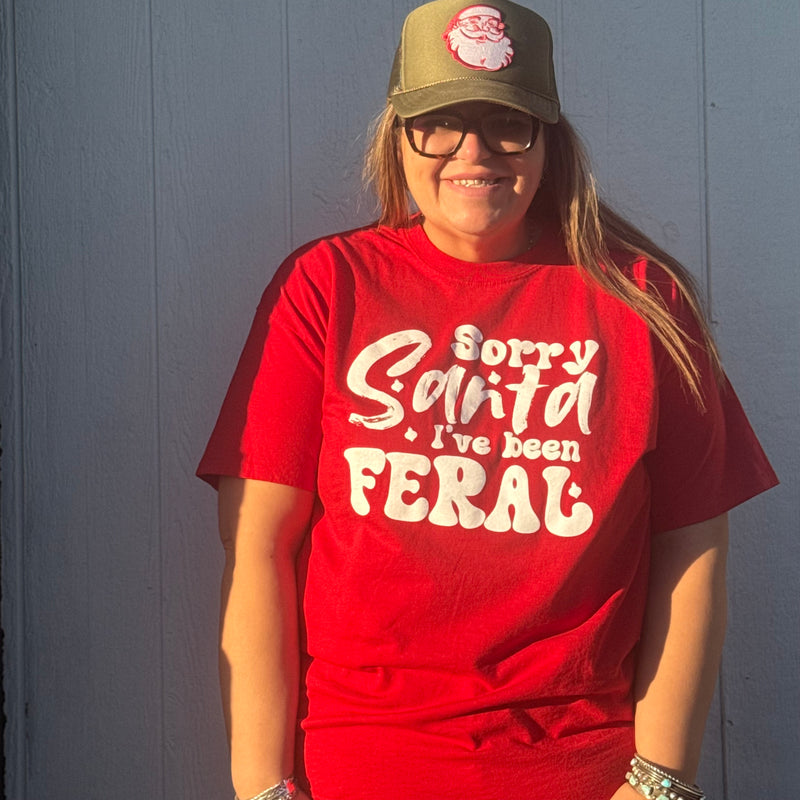 Sorry Santa I've Been Feral Red Crew Neck T-shirt