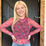 Rock & Roll Pink Quirky Conversational Mesh Long sleeve Top