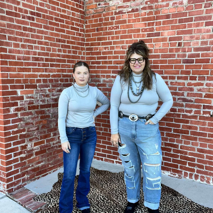 Light Grey Longsleeve Turtle Neck Top.