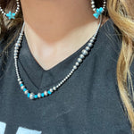 18 inch Dainty Patterned Genuine Navajo Pearl with Turquoise necklace