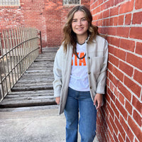 Orange V Neck and White STATE T-shirt