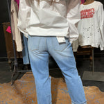 High Rise Distressed Straight Mom Jeans