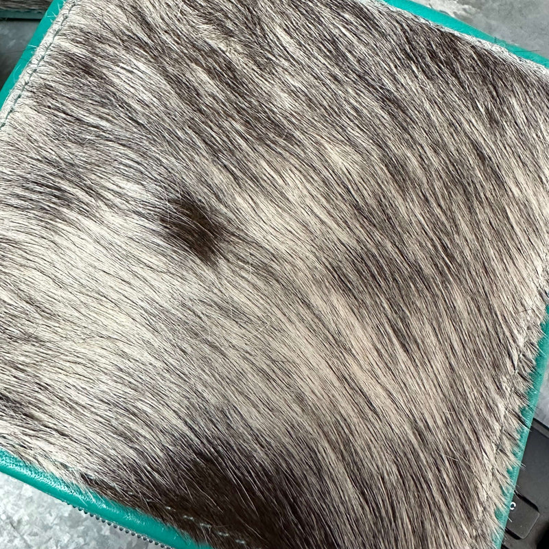 Turquoise Square Cowhide Jewelry Case