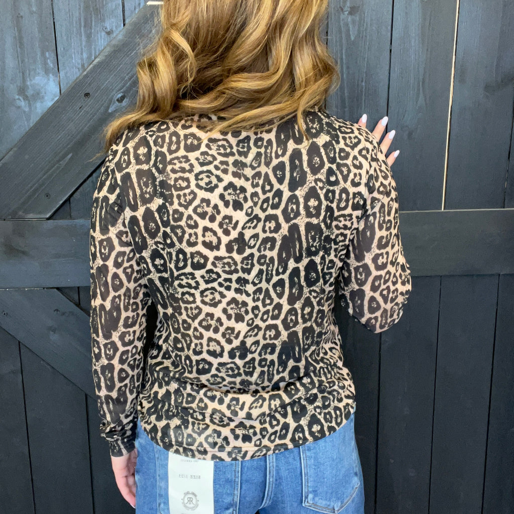 Leopard Sideline Spirit Gold Mesh Long sleeve Top