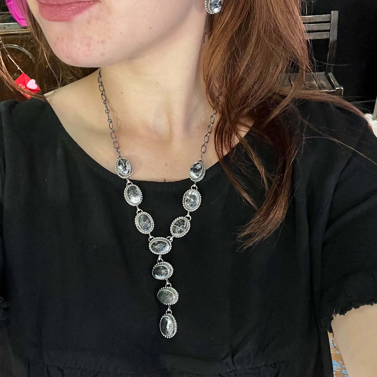 White Buffalo Lariat Sterling Silver Necklace