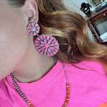 Giant Hot Pink Opal Cluster Post Stud Genuine Earring