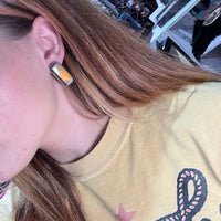 Bumble Bee Rectangle with Rope Detail Post Sterling Silver Earring
