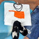 White & Orange Oklahoma Crew Neck Longsleeve T-shirt