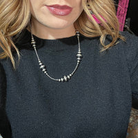 20 inch 3-14mm Rondelle Navajo Pearl Sterling Silver Necklace