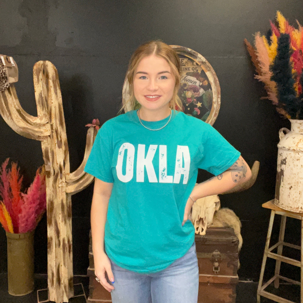 Turquoise OKLA Crew Neck T-shirt