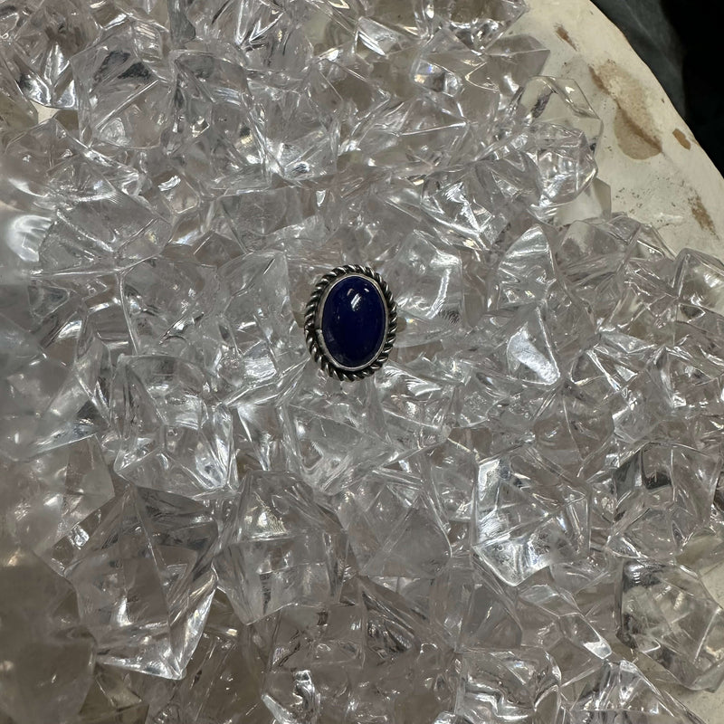 Oval Blue Lapis with Rope Detail Sterling Silver Ring size 7.5