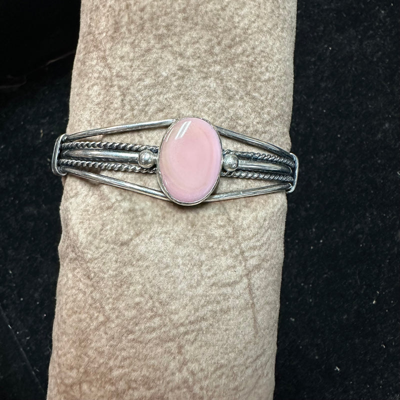 Fancy Oval Pink Conch Cuff with Rope Detail Genuine Bracelet