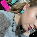 Gorgeous Half Turquoise Cluster Post Genuine Earring