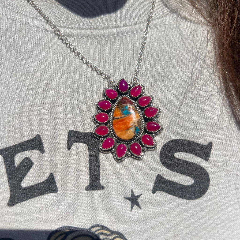 Hot Pink and Orange/ Turquoise 18 inch Genuine Necklace