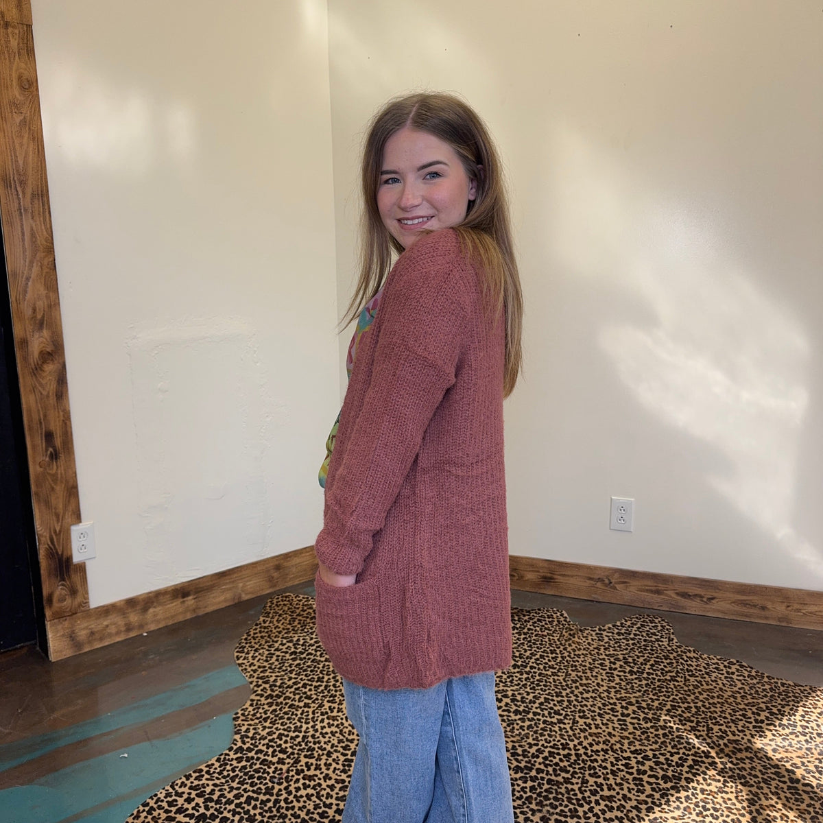 Super Soft Mauve Long Sleeve Sweater Cardigan