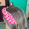 Pink and White Checkered with Heart Rhinestones  Headband