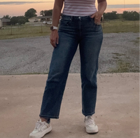 Dark Wash Mid Rise Ankle Boyfriend Turn Cuffed Risen Jeans