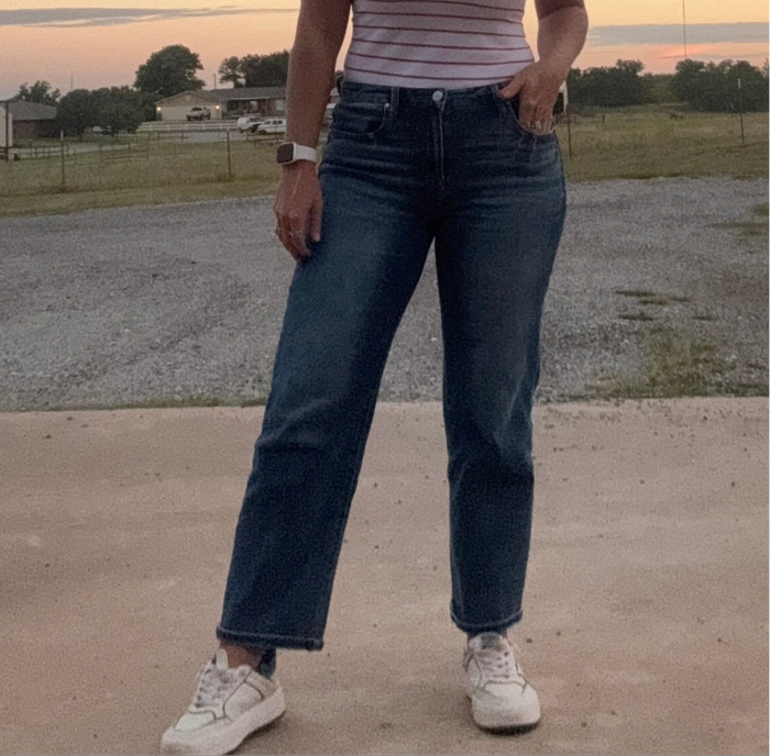 Dark Wash Mid Rise Ankle Boyfriend Turn Cuffed Risen Jeans