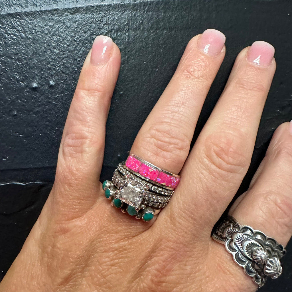 Single Hot Pink Opal Inlay Genuine Ring