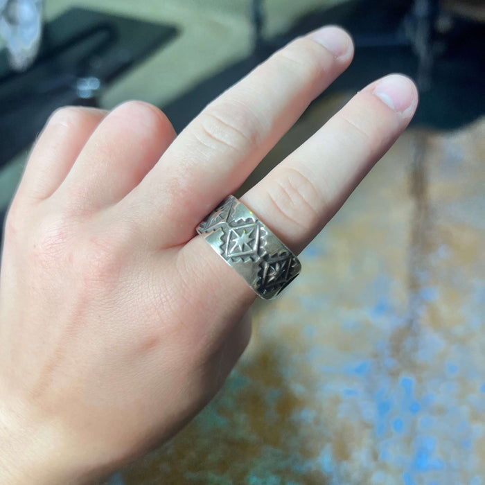 Unisex Thick Detailed Sterling Silver Sterling Silver Ring