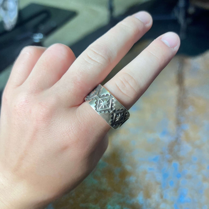 Unisex Thick Detailed Sterling Silver Sterling Silver Ring