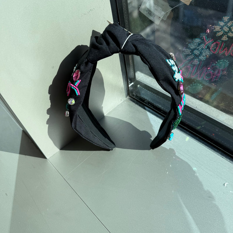 Black Howdy Bead & Stone Head Band