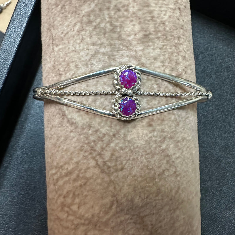 2 Stone Purple Opal Cuff Genuine Bracelet