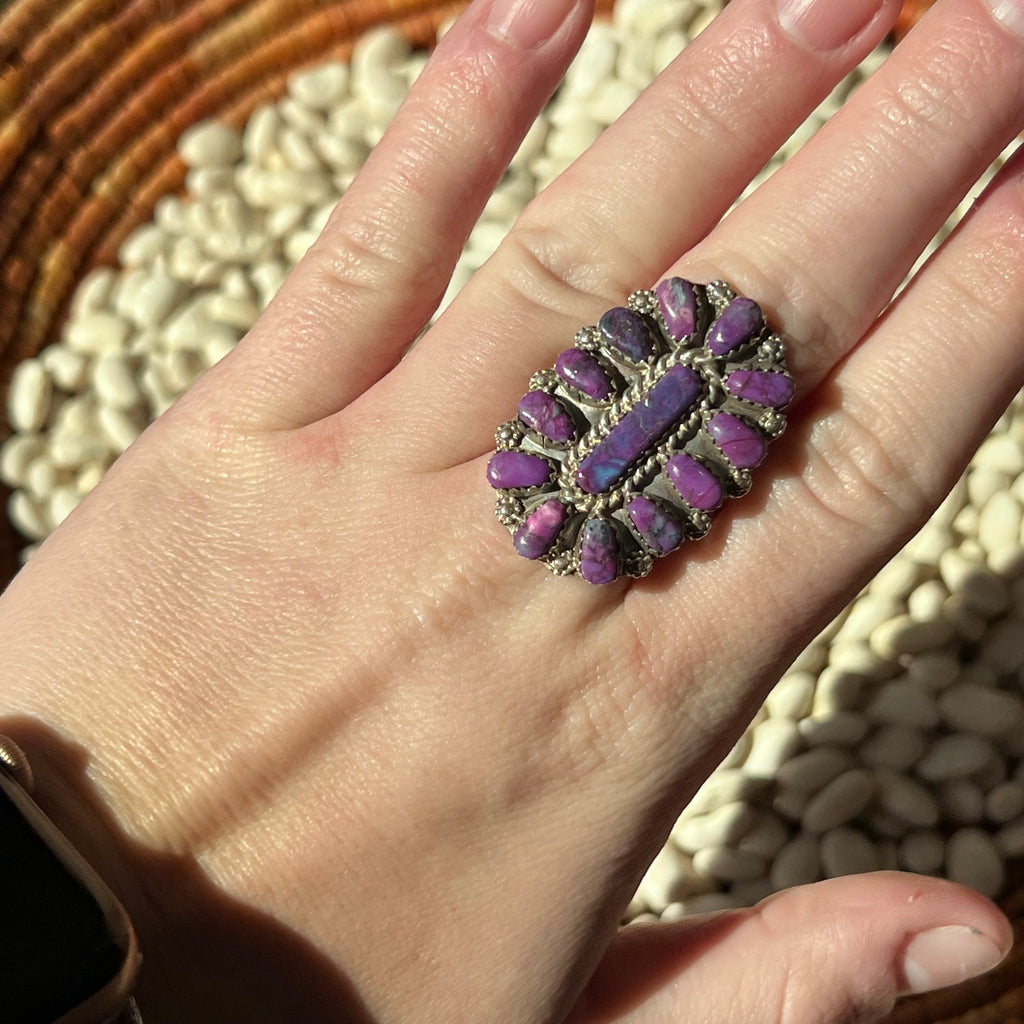 Purple Mohave Oval Cluster Sterling Silver Ring