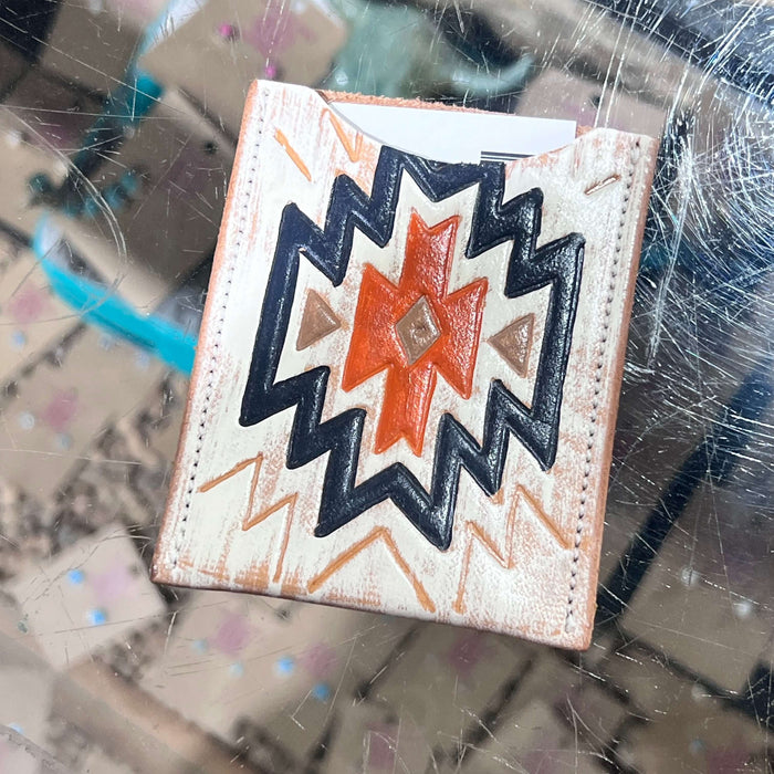 Orange and White Aztec Card Holder Wallet