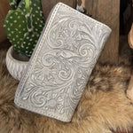 Silver Tooled Zipper wallet with Wrislet