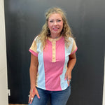 Pastel Inside Out Half Button Shortsleeve Top