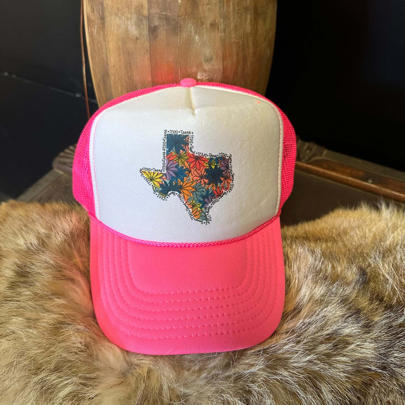 Floral Texas Hot Pink & White Trucker Cap