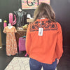 Rust Orange Embroidered Button Top