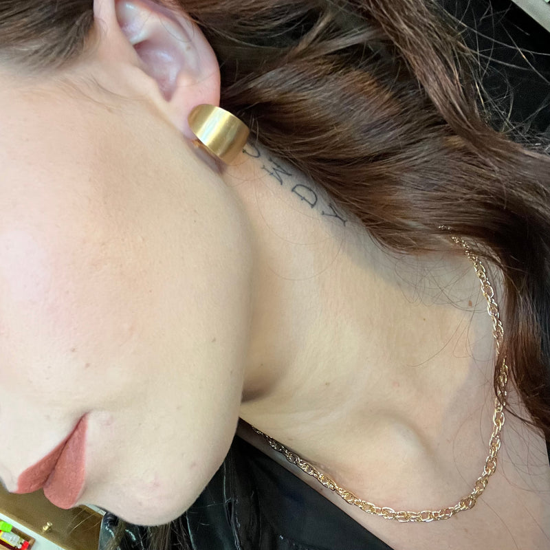 Shiny Thicker Gold Post Hoop Fashion Earring